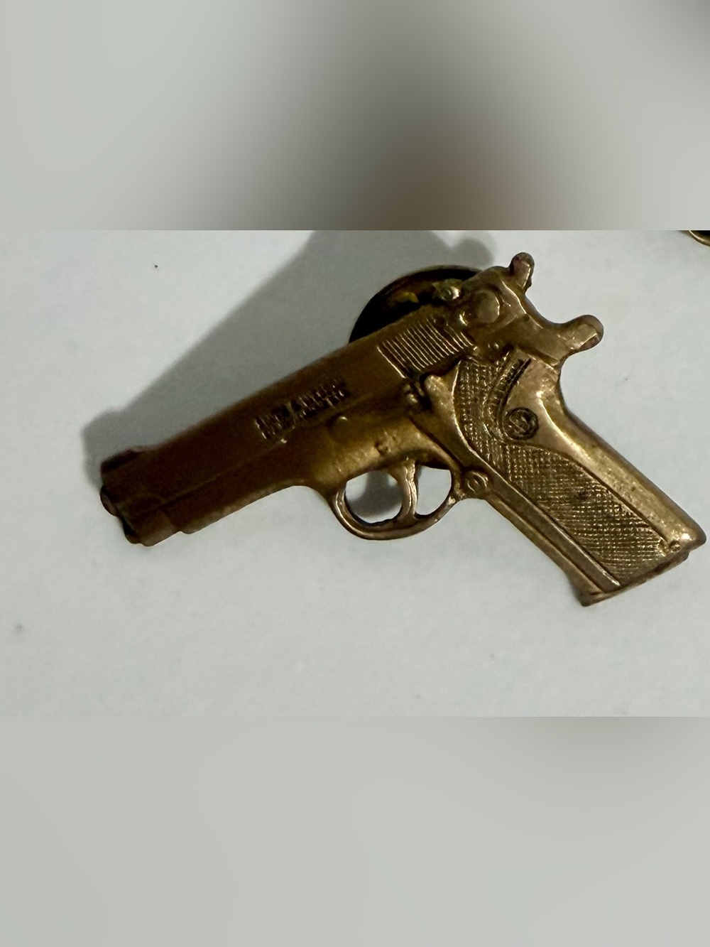 Tie Tack Hat Lapel Pin Pistol Handgun Smith Wesson M910 Metal gold color Vintage